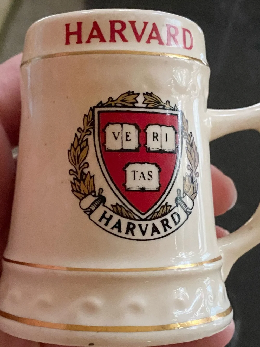 Vtg Harvard University Ceramic Beer Stein Shot Glass Ivy League Small 3” USA